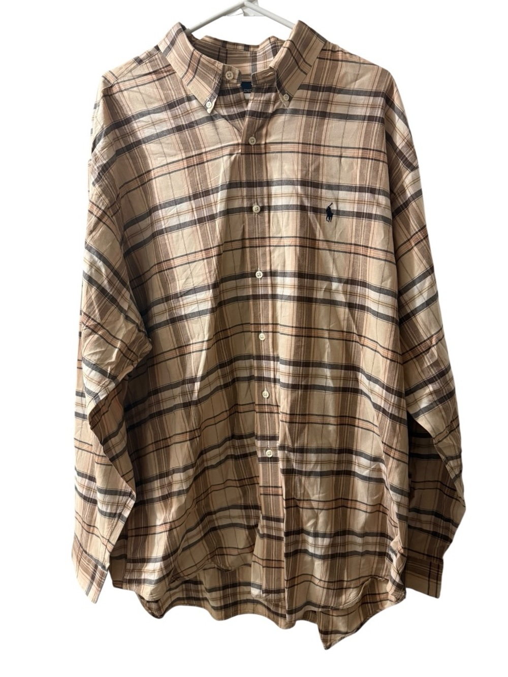Ralph Lauren Polo Plaid Button Down Shirt XXL 2XL Brown Tan Cotton